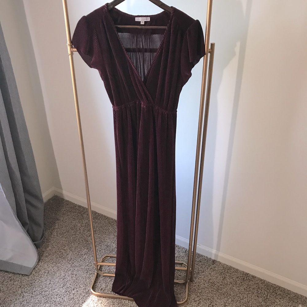 Baltic Born Athena Mulberry Maroon Pleated Satin Maxi